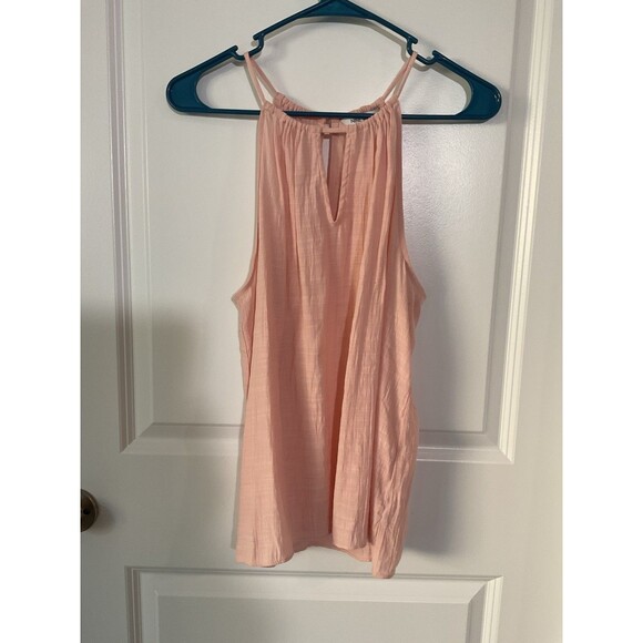 NINE WEST Women Pink Textured Halter Neck Keyhole Tank Top Size L - Picture 1 of 9